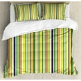 thumbnail image 1 of Striped Decor King Size Duvet Cover Set, Vibrant Lines Pattern Textured Trendy Inspirational Uniform Vein Rod Forms Image, Decorative 3 Piece Bedding Set with 2 Pillow Shams, Multi, by Ambesonne, 1 of 3
