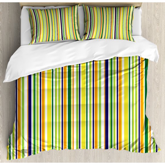 Striped Decor King Size Duvet Cover Set, Vibrant Lines Pattern Textured Trendy Inspirational Uniform Vein Rod Forms Image, Decorative 3 Piece Bedding Set with 2 Pillow Shams, Multi, by Ambesonne