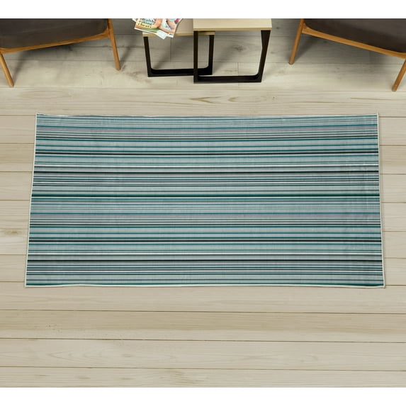 Striped Decorative Rug, Blue Purple Teal Aqua Lavender Colored Vertical Stripes Geometric Abstract Vintage, Quality Carpet for Bedroom Dorm and Living Room, 6 Sizes, Petrol Blue, by Ambesonne
