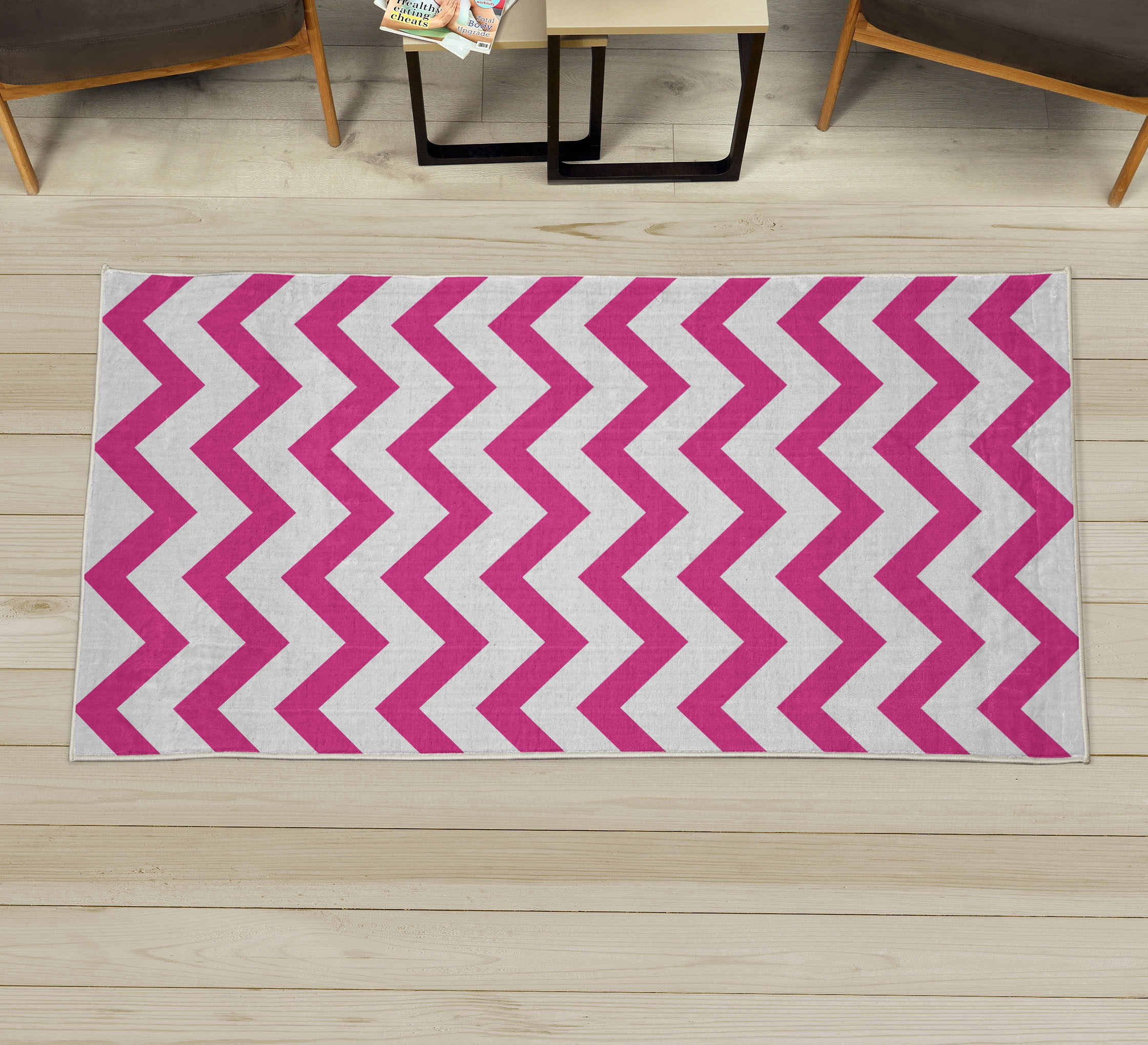 Pink Rug Pattern Horizontal Striped Decorative Rug, Modern Summer Season Pattern Zigzag Tile Design ...