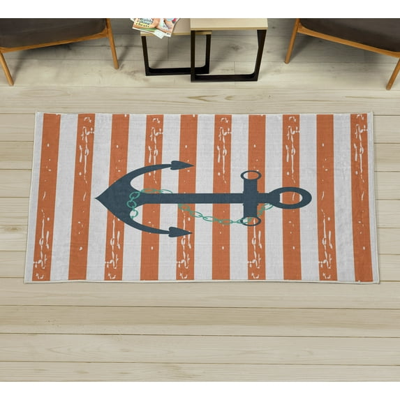 Striped Decorative Rug, Ship Anchor Chain Marine Life Inspired Lines Background Ocean Sailing, Quality Carpet for Bedroom Dorm and Living Room, 6 Sizes, Dark Teal, by Ambesonne
