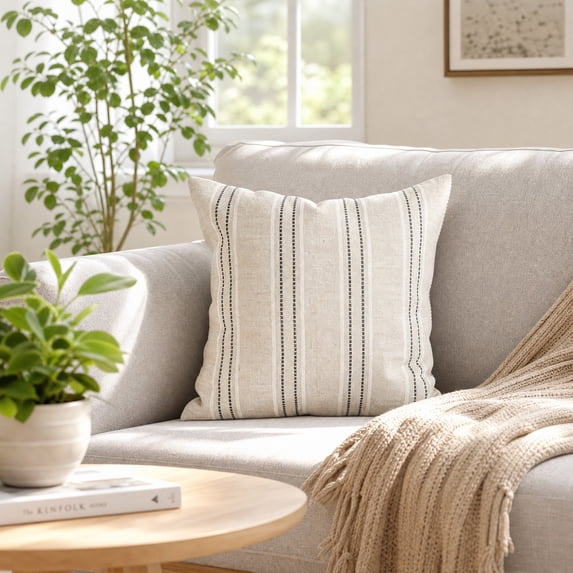 Striped Decorative Throw Pillow Covers 18x18 Inch for Living Room Couch Bed Sofa, Farmhouse Boho Home Decor,Patchwork Textured Square Cushion Case