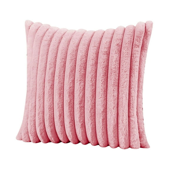 Striped Decorative Throw Pillow Covers, Furenl Square Winter Decorative Sofa Pillow Cover Soft and Comfortable Faux Velvet Backrest Cover, Pink