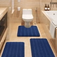 thumbnail image 1 of HAKUNA Striped Denim Blue Bathroom Rug Set 3 Pieces Ultra Soft, Non Slip Chenille Toilet Mat, Absorbent Plush Shaggy Bath Mats for Bathroom, Bedroom, Kitchen, 1 of 7