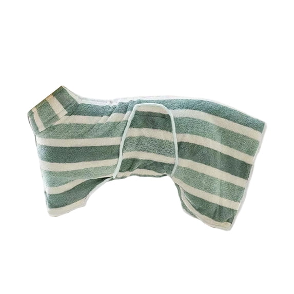 Striped Dog Bathrobe S Quick Dry Absorbent Pet Towel with Adjustable Belly Band,Green