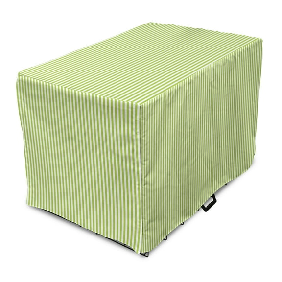 Striped Dog Crate Cover, Monochrome Vertical Lines Pattern Sumer Vibes with Retro Influences, Easy to Use Pet Kennel Cover Small Dogs Puppies Kittens, 7 Sizes, Apple Green and White, by Ambesonne