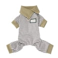thumbnail image 1 of Striped Dog Jumpsuit with D-Ring, Breathable Cotton 4-Legged Bodysuit for Small Dogs, Lightweight Puppy Romper Spring Summer Clothes(2XL,Khaki), 1 of 5