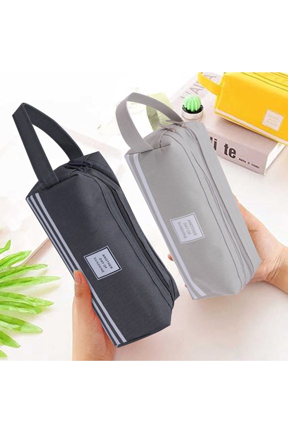 Striped Double Layer Canvas Easter Gifts Case, Large Capacity Zipper Bag for Office Women, Multi-Functional Solid Color Box, Easter Gifts, Cosmetic Storage Pouch for Daily Use, 8*3*3in, Navy