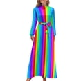 thumbnail image 1 of Striped Dress Colorful Stripe Print Modern Print Maxi Dress High Neck Long Sleeve Korean Fashion Boho Beach Long Dresses, 1 of 5
