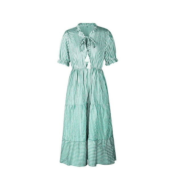 Striped Dress Dark Green S