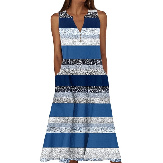 Striped Dresses for Women V Neck Sleeveless Maxi Dress Loose Fit A Line Casual Long Sundress Fashion Trendy Outfits Floral Travel Summer Dress 2026, S-5XL