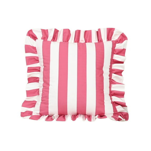 Striped Dutch Velvet Ruffled Pillow Cover - 18X18 Inch Pink White Striped Decorative Throw Pillowcase For Couch Bed Sofa Living Room Bedroom Home Decor