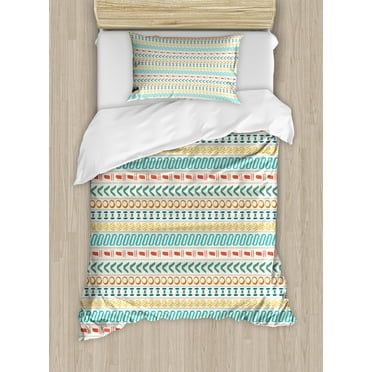 Striped Duvet Cover Set, Cultural Striped Boho Motif Traditional Southwestern First Nations Artisan, Decorative 2 Piece Bedding Set with 1 Pillow Shams, Twin Size, Multicolor, by Ambesonne