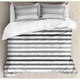 thumbnail image 1 of Striped Duvet Cover Set, Grey and White Stripes Monochrome Tone Brush Style Lines Grunge Retro Digital Print, Decorative 3 Piece Bedding Set with 2 Pillow Shams, Queen Size, White Grey, by Ambesonne, 1 of 3