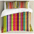 thumbnail image 1 of Striped Duvet Cover Set Queen Size, Vertical Lines Bound Striped Mix Shapes with Ethnic Influences Vintage Vivid Graphic, Decorative 3 Piece Bedding Set with 2 Pillow Shams, Multi, by Ambesonne, 1 of 3