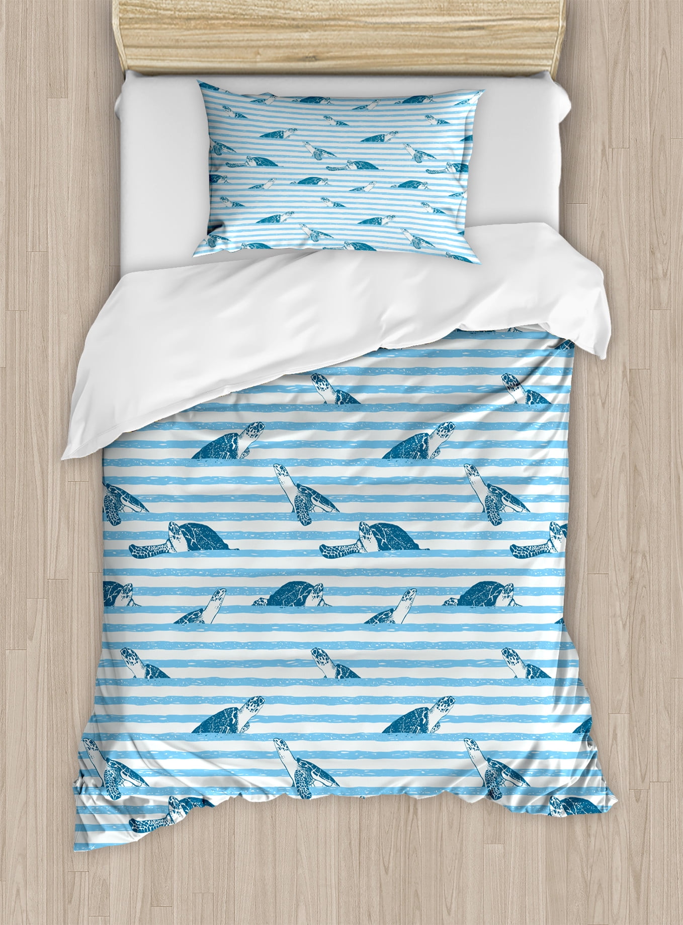 Hawaiian Blue Sea Turtle Pattern Print Duvet Cover Bedding Set