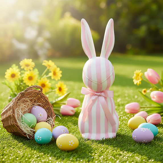 Striped Easter Bunny Resin Statue – 20cm Pink Spring Tabletop ...