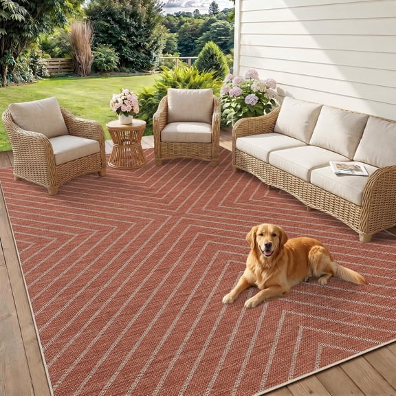 Striped Easy Jute Rug 4x6: Terracotta Washable Indoor Outdoor Boho Area Rugs for Living Room Patio - Non Slip Farmhouse Neutral Carpet Mat for Entryway Bedroom Kitchen Backyard Sunroom 4'x6'