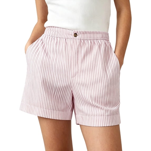 Striped Elastic Waist Shorts for Women Casual Summer Shorts with Pockets