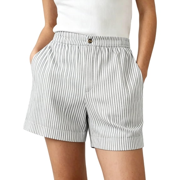 Striped Elastic Waist Shorts for Women Casual Summer Shorts with Pockets