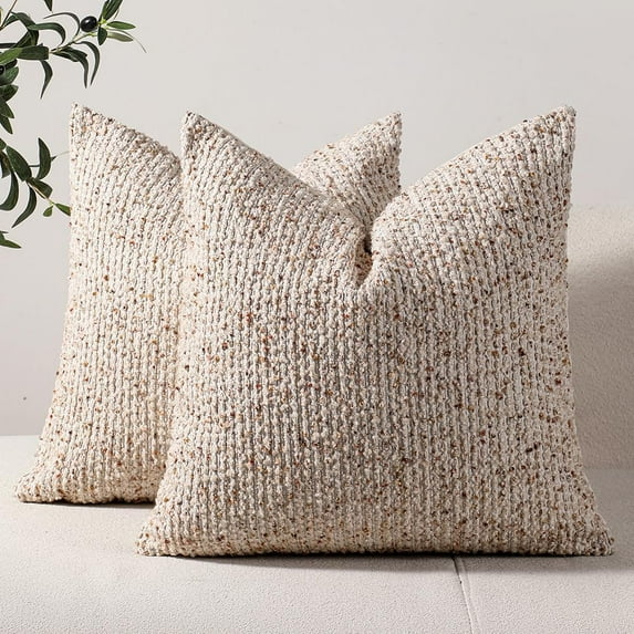 Striped Euro Sham Pillow Covers 26x26 Set of 2 Beige Textured Boucle Chic Morden Boho Accent Farmhouse Square Decorative Couch Throw Pillow Covers for Home Decor Bed Sofa Living Room