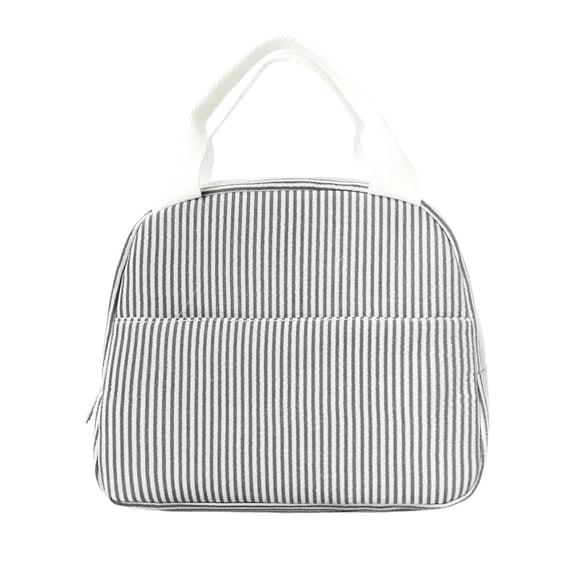 Striped Fabric Large Capacity Lunch Bag Handheld Tote for Office Commute Daily Use