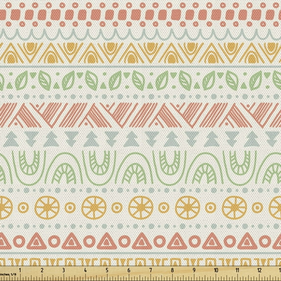 Ambesonne Mexican Fabric by the Yard Upholstery, Geometric Aztec Shapes, 3 Yards, Multicolor