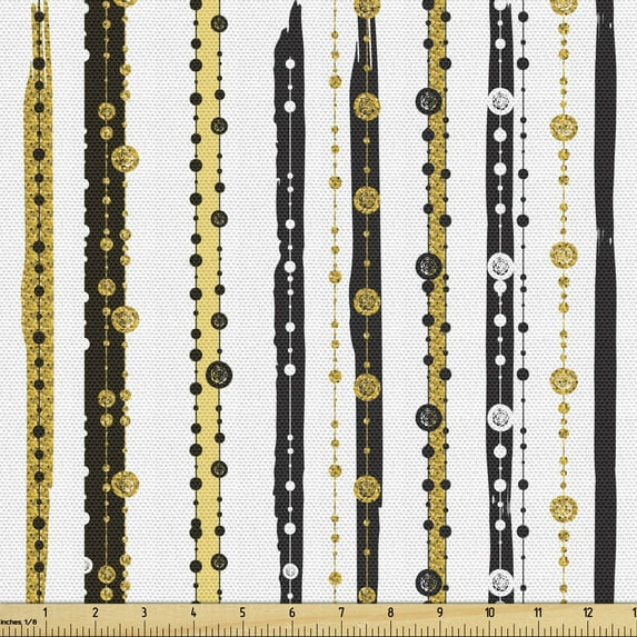 Ambesonne Victorian Fabric by the Yard Upholstery, Vertical Lines Rounds, 1 Yard, Black Yellow