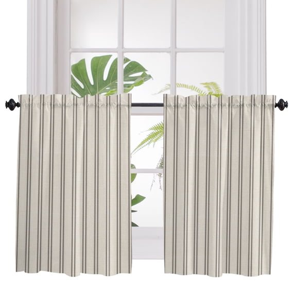 Striped Farmhouse 2 Panel Kitchen Curtains for Windows, Light Brown Vintage Rustic Lines Simple Bathroom Privacy Curtain, Home Décor Window Treatment for Bedroom/Living Room 55"x45"