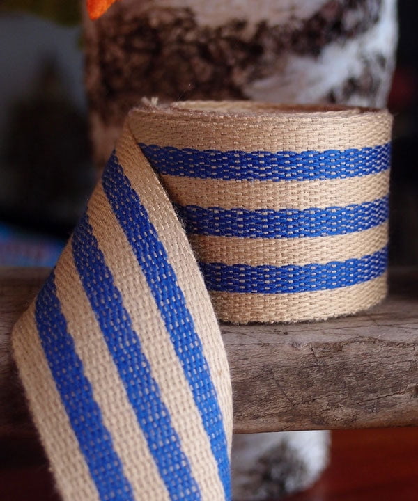Striped Faux Burlap Ribbon-Blue,