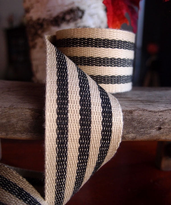 Striped Faux Burlap Ribbon-Black,
