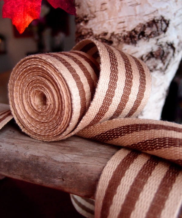 Striped Faux Burlap Ribbon-Brown,