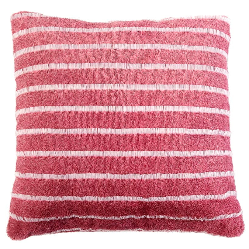 Red Striped Faux Fur 20" Square Accent Pillow