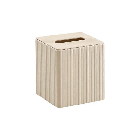 Striped Faux Leather Tissue Box Cover For Living Room Coffee Table Bathroom And Dining Table Khaki 1 Count