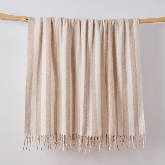 Striped Faux Mohair Herringbone Throw Blanket