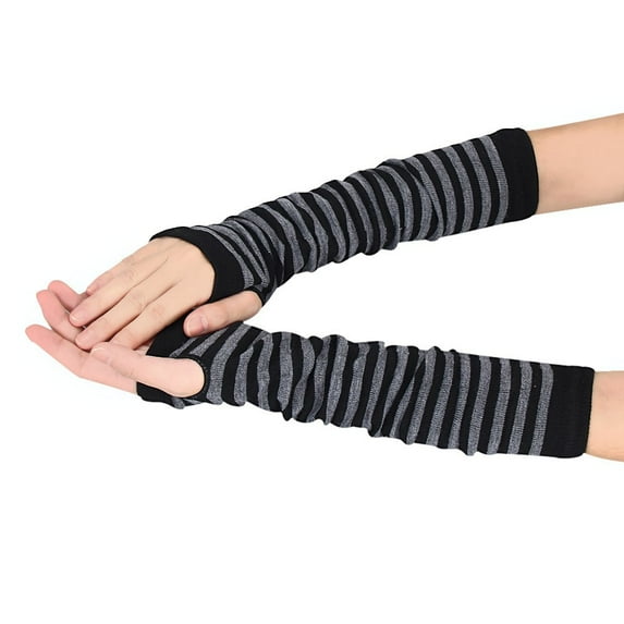 Striped Fingerless Gloves - Retro Knit Arm Sleeves for Cycling Office (Unisex Warm) Under 1$, Yubnlvae Knitted Mitten Fingerless Hand Gloves Warmer , Black, One Size