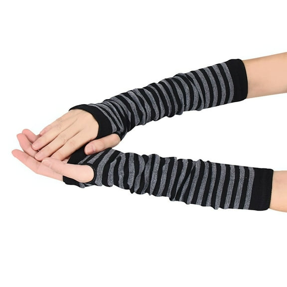 Striped Fingerless Gloves - Retro Knit Arm Sleeves for Cycling Office (Unisex Warm) Under 1$, Yubnlvae Knitted Mitten Fingerless Hand Gloves Warmer , Black, One Size