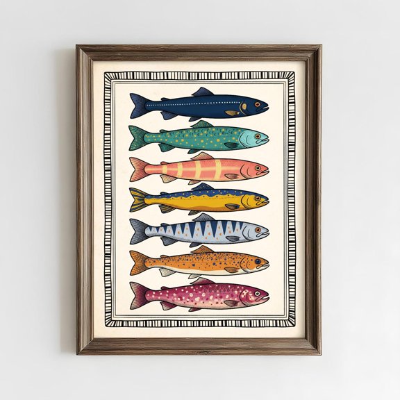 Striped Fish Coastal Kitchen Wall Art Poster Unframed Paper Print