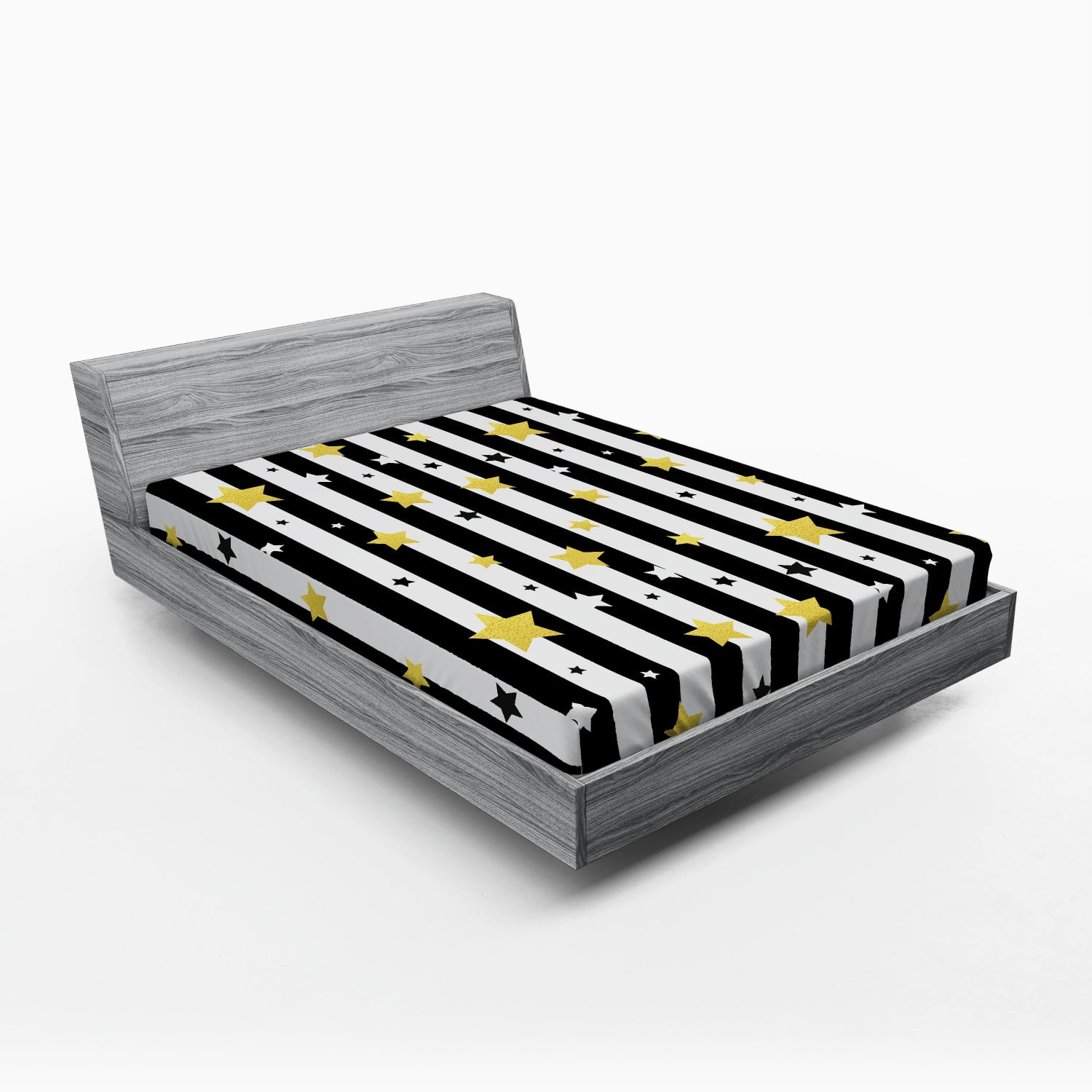 Striped Fitted Sheet, Black and White Lines Background with Big and