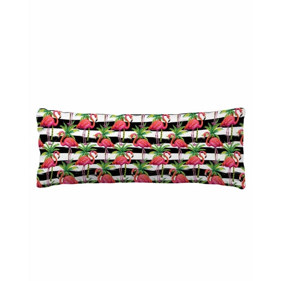 Striped Flamingo Body Pillow Cover 20 x 54 Inch Decorative Pillow Cover Pink Birds Green Palm Leaf Black White Lumbar Pillowcase Seasonal Rectangle Cushion Case for Couch Sofa Bed Living Room