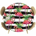 thumbnail image 1 of Striped Flamingo Round Tablecloth, Fitted Table Cover with Elastic for 36"-44" Round Tables, Pink Birds Green Palm Leaf Black White Table Cloth Outdoor Indoor Dinning Party Waterproof Tablecloths, 1 of 7