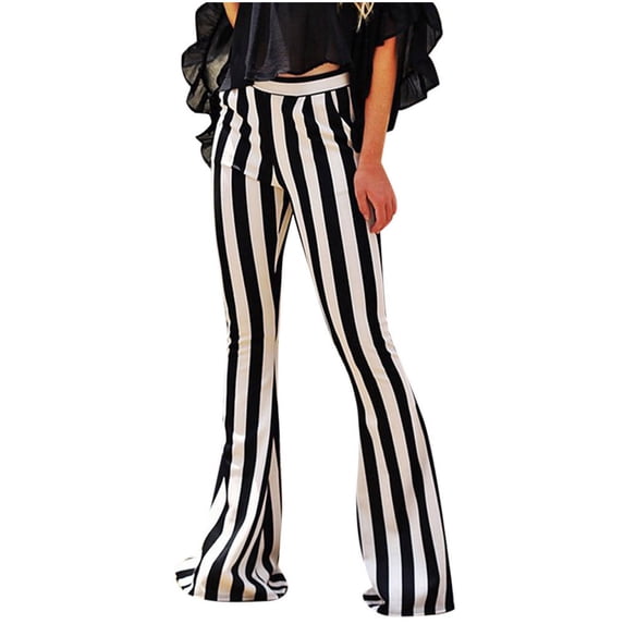 Striped Flare Pants for Women Slim Fit Boho Yoga Dance Pants High Waisted Stretchy Trousers Comfy Thin Breathable Clothes White L