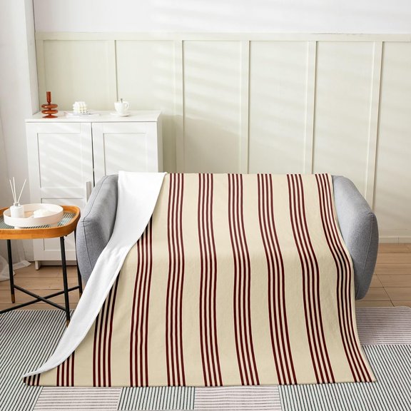 Striped Fleece Throw Blanket for Couch Bed Soft Warm Striped Blanket for Living Room