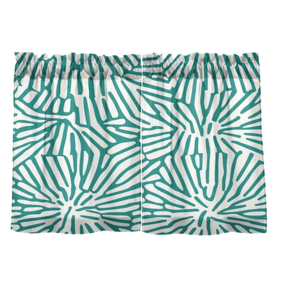 Striped Flower Pattern 27"x24" Linen Look Cafe Curtain Set with Privacy and UV Protection