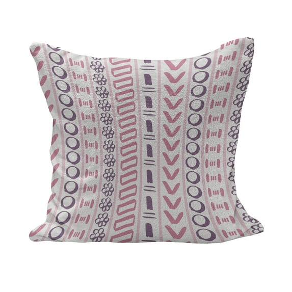Striped Fluffy Throw Pillow Cushion Cover, Prehistoric Shapes with Flowers Circles Folk Culture Inspired Trippy Motif, Decorative Square Accent Pillow Case, 26" x 26", Pink Purple, by Ambesonne