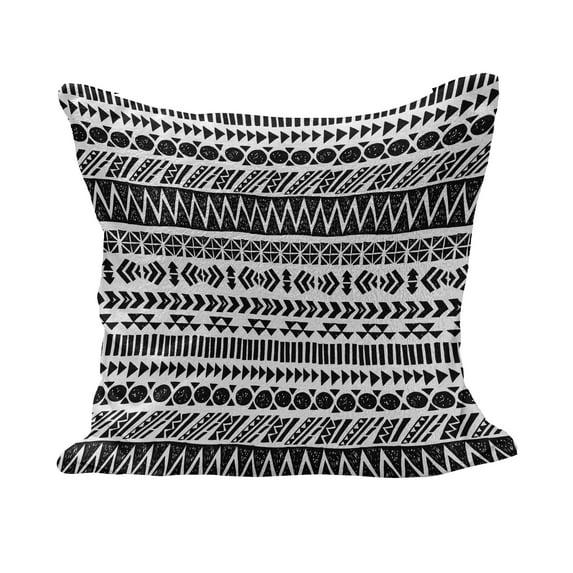 Striped Fluffy Throw Pillow Cushion Cover, Trippy Mystic Aztec Culture Antique Aged Folk Old Bohemian Print, Decorative Square Accent Pillow Case, 36" x 36", Black White, by Ambesonne