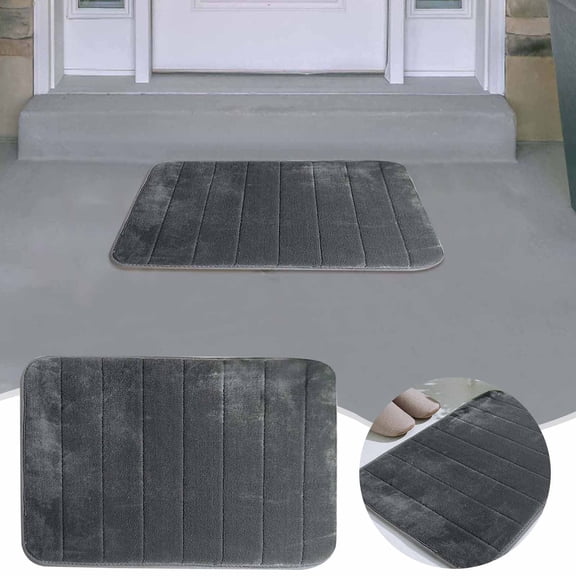 Striped Foam Bathroom Rug | Soft Velvet Bath Mat, Thick 3/4" Cushion, Absorbent, Machine Washable, Dots Non-Slip Underside, Fade Resistant, Spa Comfort, 16"x24"