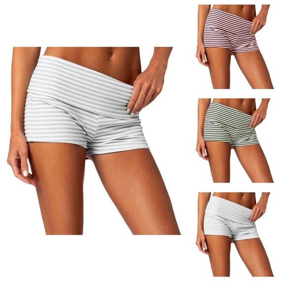 Striped Foldover Shorts for Women 2026 Summer Casual Slim Fit Soft Stretchy Mini Shorts Hot Pants