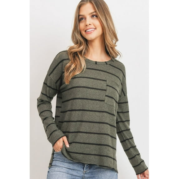 Striped Front Pocket Round Collar L