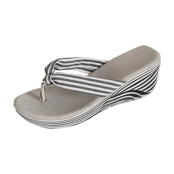 Striped Funny Thick Sole Wedges for Women Casual Soft Cozy Summer Flip Flops Trendy High Heel Thong Sandals for Daily